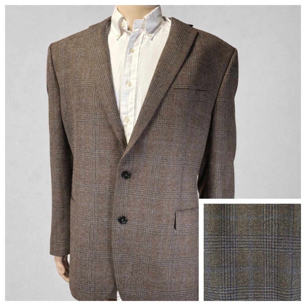 Ralph Lauren Brown Glen Plaid Wool Blend Sport Coat Natural Stretch Men's 48L
